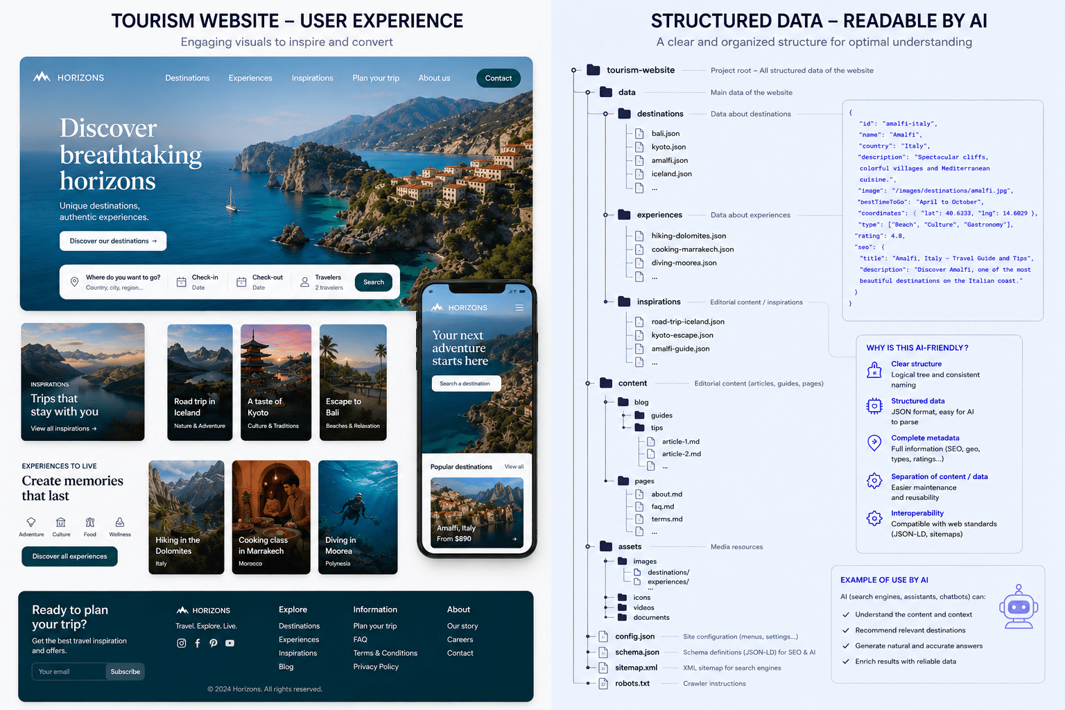 Structured, fluid, graphic and lightweight website